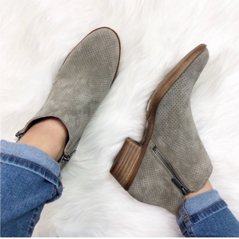 Lucky Brand Gray Suede Perforated Ankle Booties